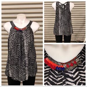 Velvet silk top with beaded neckline size medium